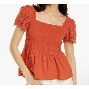 Madewell Eyelet Flutter Sleeve Kate Smocked Top Flutter Button Back Summer S